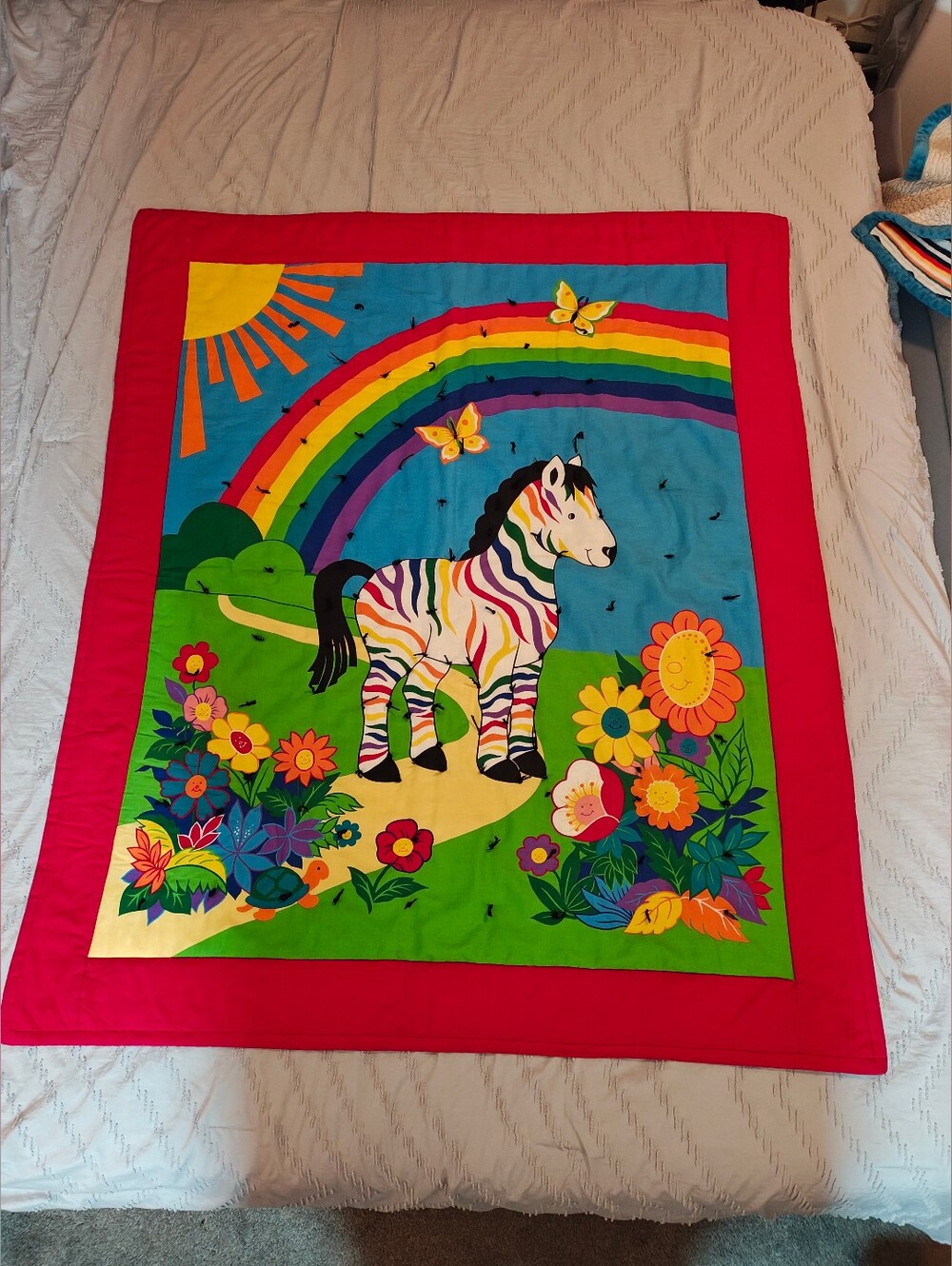 Baby Blanket Rainbow Zebra & Rainbow  42 X 50 inches EUC - Vibrant!!